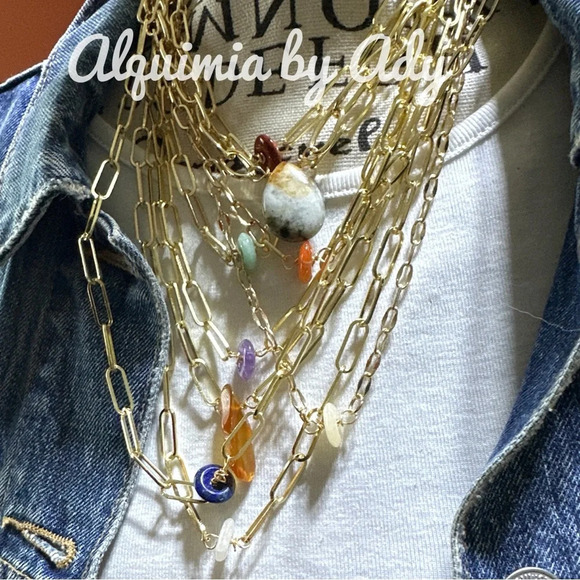 Bumblebee jasper raindrop chunky gold steel curb link statement pendant  neclace - Picture 3 of 3